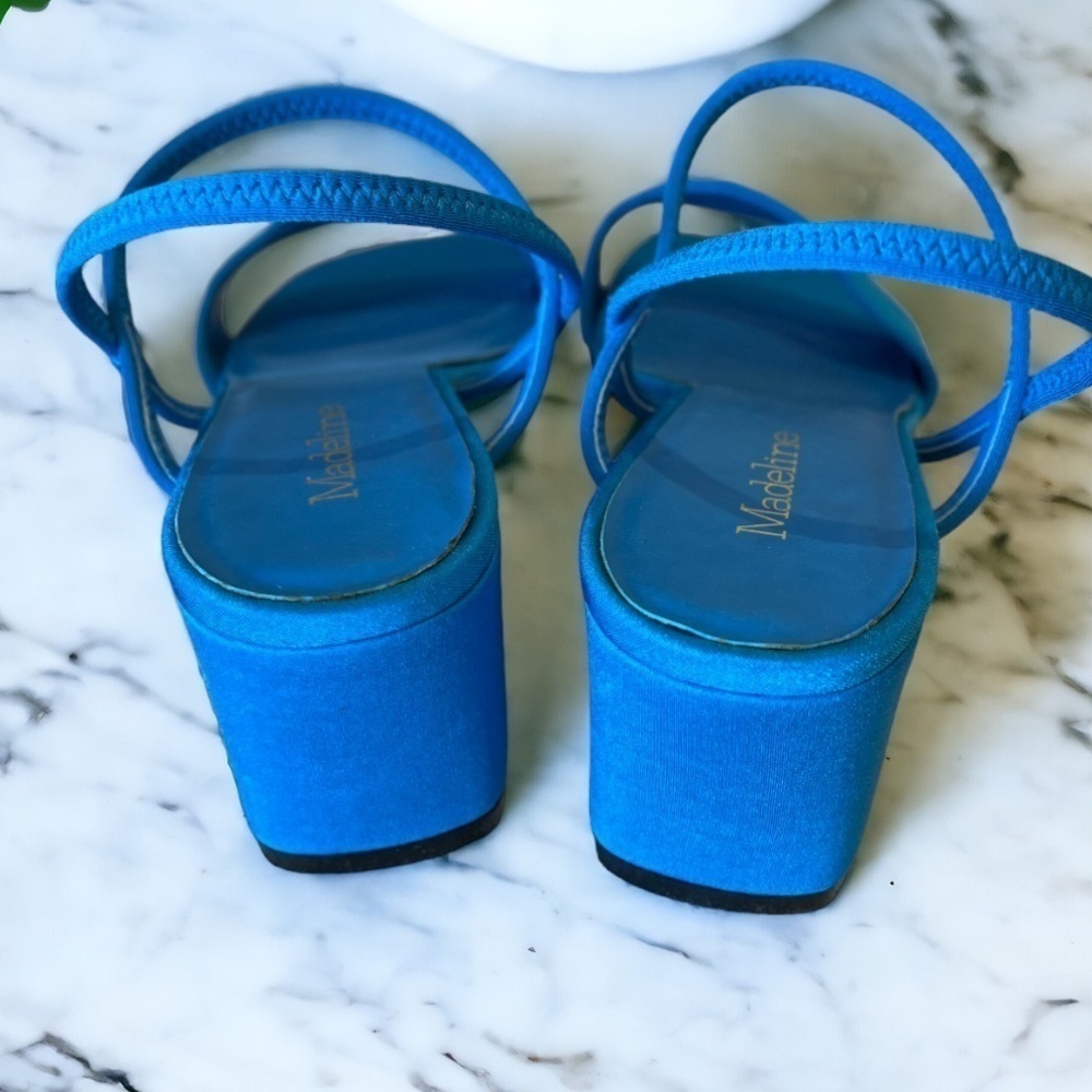 Y2K Madeline NEW Ruby Blue Satin Strappy Heels 7.5 Square Toe Block Heel - Picture 6 of 11